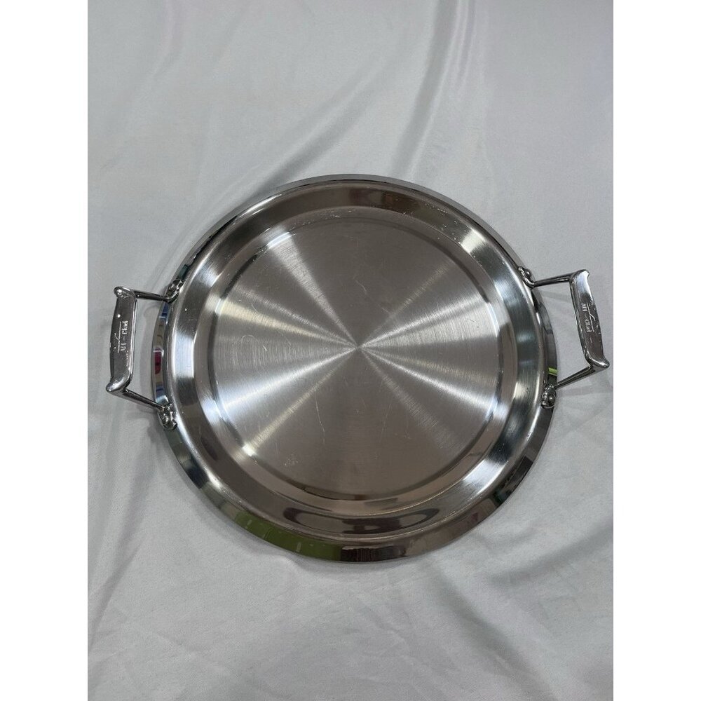 All Clad 15” Round Serving Tray Gourmet Stainless Entertaining, Two Handles